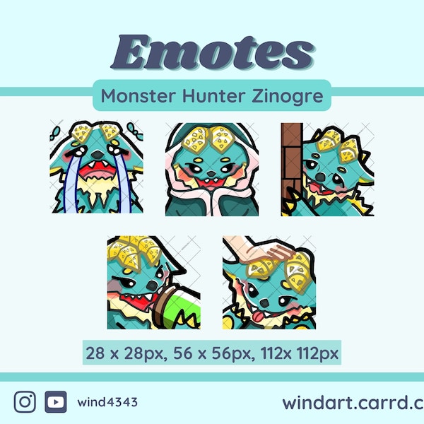 Cute Baby Zinogre 5 Emotes (Bundle 1) | Twitch, Discord and YouTube | Kawaii Monster Hunter emotes | Gift for monhun fans and streamers