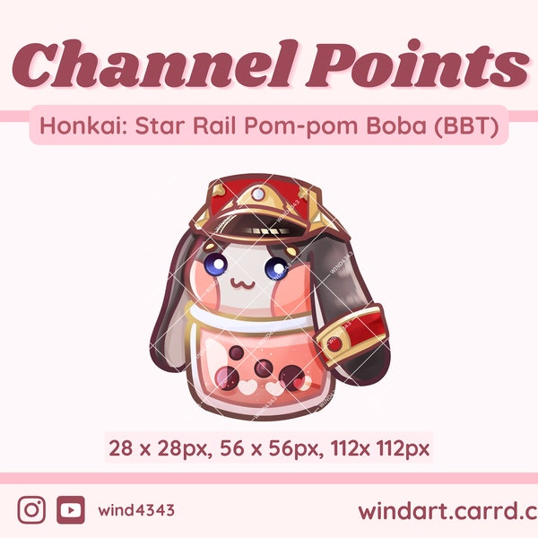 Pom-pom Boba Channel Points Emote Honkai Star Rail emote | Twitch, Discord & Youtube | P2U funny meme cute kawaii dumb rabbit bbt tea