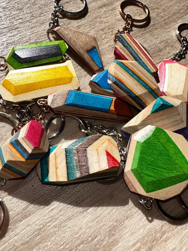 Geometric Keychains Polygonal Keychain Made of Recycled Skateboards - Etsy