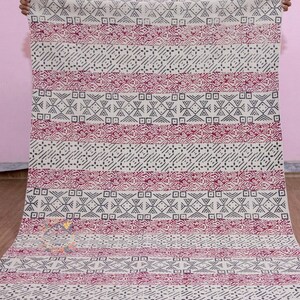 Boho Handwoven Hand Block Printed Flatweave Bohemian Indian Cotton Dhurrie Rug