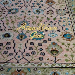 Hand Knotted Wool Persian Floral Rug, Pink and Green Traditional Area Rug