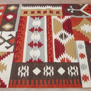 Rust Kilim Rug Handwoven Wool Geometric Boho Flatweave Handmade Scandinavian Inspired