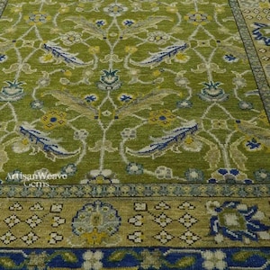 Green Modern Oriental Oushak Rug Hand Knotted Premium Wool Traditional Area Rug