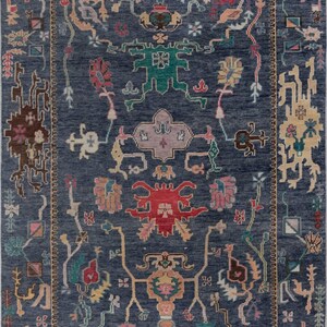 Navy Blue Oushak Hand Knotted Wool Area Rug, Persian Traditional, Bohemian Living Room Rug