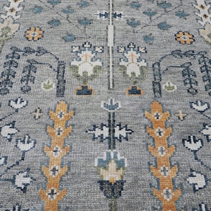 Silver Grey Tree Of Life Modern Oushak Rug Premium Wool Hand Knotted Turkish Inspired