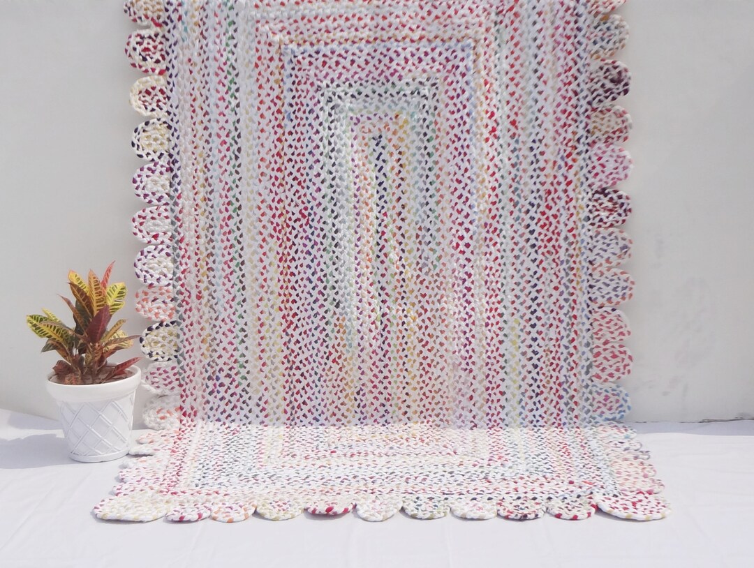 Handwoven Scalloped Pattern Cotton Rug Chindi Turkish & Boucherouite ...