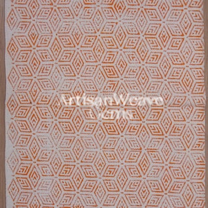 Bauhaus Style Orange Handmade Rug - Contemporary Block Print Cotton Rug