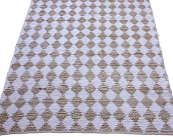 Jute Cotton Handwoven Diamond Pattern Flatweave Boho Style Modern Rug