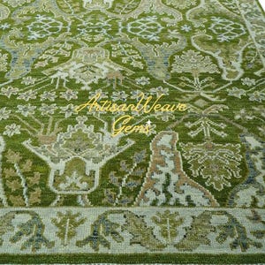 Olive Green Persian Hand Knotted Wool Area Rug For Living Room Decor