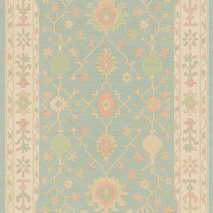 Blue Oushak Rug Hand Knotted Premium Wool Floral Medallion Vintage Style Area Rug