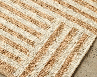 Jute Rug Handwoven Striped Natural Fiber Boho Eco Friendly Flatweave Area Rug