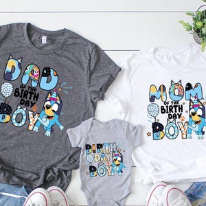 Blue Birthday Boy Shirt Family Matching Shirts Custom Blue Dog Birthday Boy Party Shirt Mom Dad of the Birthday Boy Shirt Cartoon Tee
