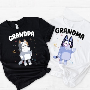 Blue Grandma Grandpa Shirt Family Matching Party Shirt Papa Shirt Blue Grandpa Shirt Birthday Party Team Shirts Grandparents Cartoon Tee