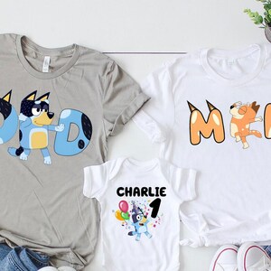 Mom Dad Shirt Family Matching Shirt Birthday Girl&Boy Shirt BlueDog Shirt  Cartoon Family Party Shirts Funny Tees Mom Dad Toddler Tee