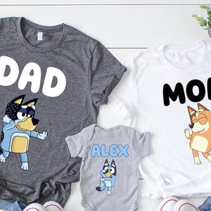 Blue Mom Dad Shirt Matching Family Shirt Blue Shirt Dad Shirt Blue Custom name Birthday Shirt Cartoon Shirt Cute Kids Tee Family Shirts