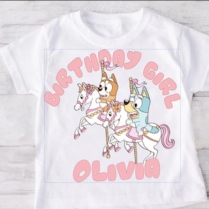 Blue Custom Birthday Girl Shirt Custom Carousels Blue Shirt Birthday Girl Shirt Cute Birthday Party Shirts Funny Shirts Toddler Girl Shirt