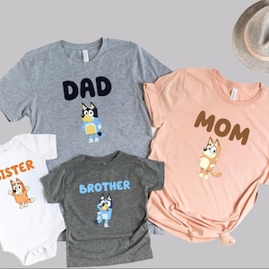 Personalized Blue Dog Shirt Family Matching Shirts Custom Birthday Party Shirts Custom Shirts Personalized Blue Dog T-shirts Cartoon Shirts