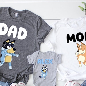 Blue Mom Dad Shirt Matching Family Shirt Blue Shirt Dad Shirt Blue Custom name Birthday Shirt Cartoon Shirt Cute Kids Tee Family Shirts