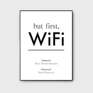 Poster WiFi personalized but first, Wifi Poster for living room; Vacation Rental/Airbnb WiFi sign WiFi credentials for guests