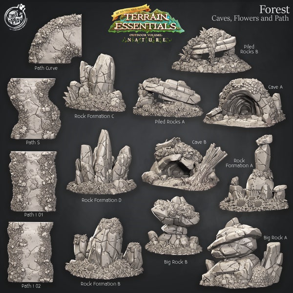Forest Terrain - Caves, Flowers and Path - Scatter Terrain - Terrain Essentials -  CastNPlay - Dungeons and Dragons