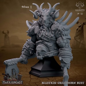 Beastkin Greathorn, Bust - Mark of the Beast - Display Figurine - Mammoth Factory - RPG Tabletop - Dungeons and Dragons - Wargaming