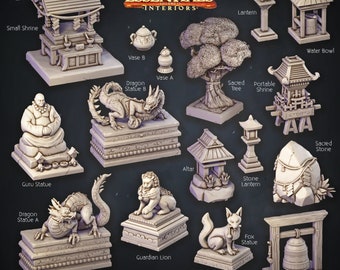 Statues & Scatter Bits - Oriental Temple Set - Interior Scatter Terrain - Terrain Essentials -  CastNPlay - Dungeons and Dragons