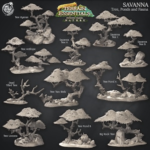 Savanna Terrain - Trees, Ponds and Fauna - Scatter Terrain - Terrain Essentials -  CastNPlay - Dungeons and Dragons