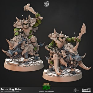 Ferox Hog Rider - Iron Skull Orcs - 35mm Base - CastNPlay - Dungeons and Dragons - Pathfinder