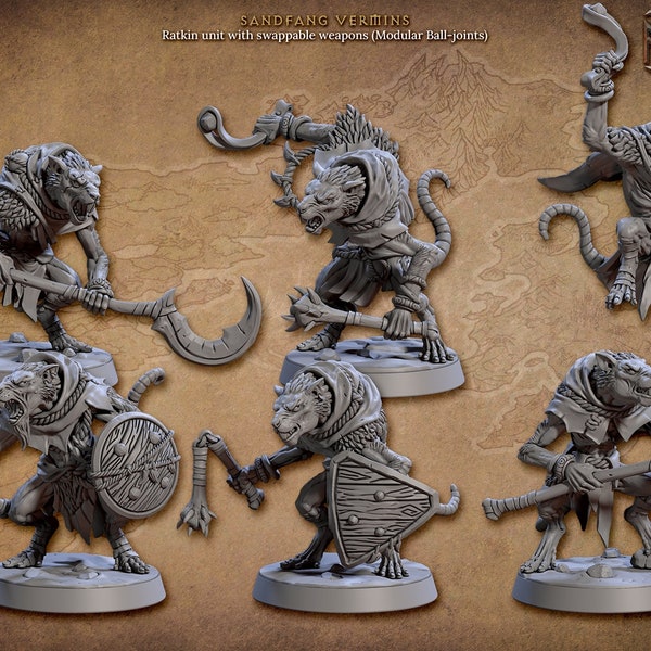 Sandfang Ratkin Vermin - 32mm Scale - Designed by Artisan Guild - Dungeons and Dragons - Pathfinder