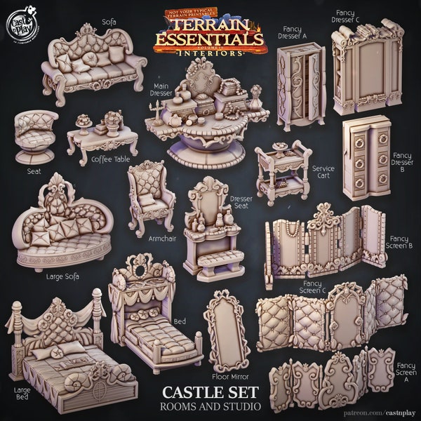 Rooms and Studio - Castle Set - Interior Scatter Terrain - Terrain Essentials - CastNPlay - Donjons et dragons