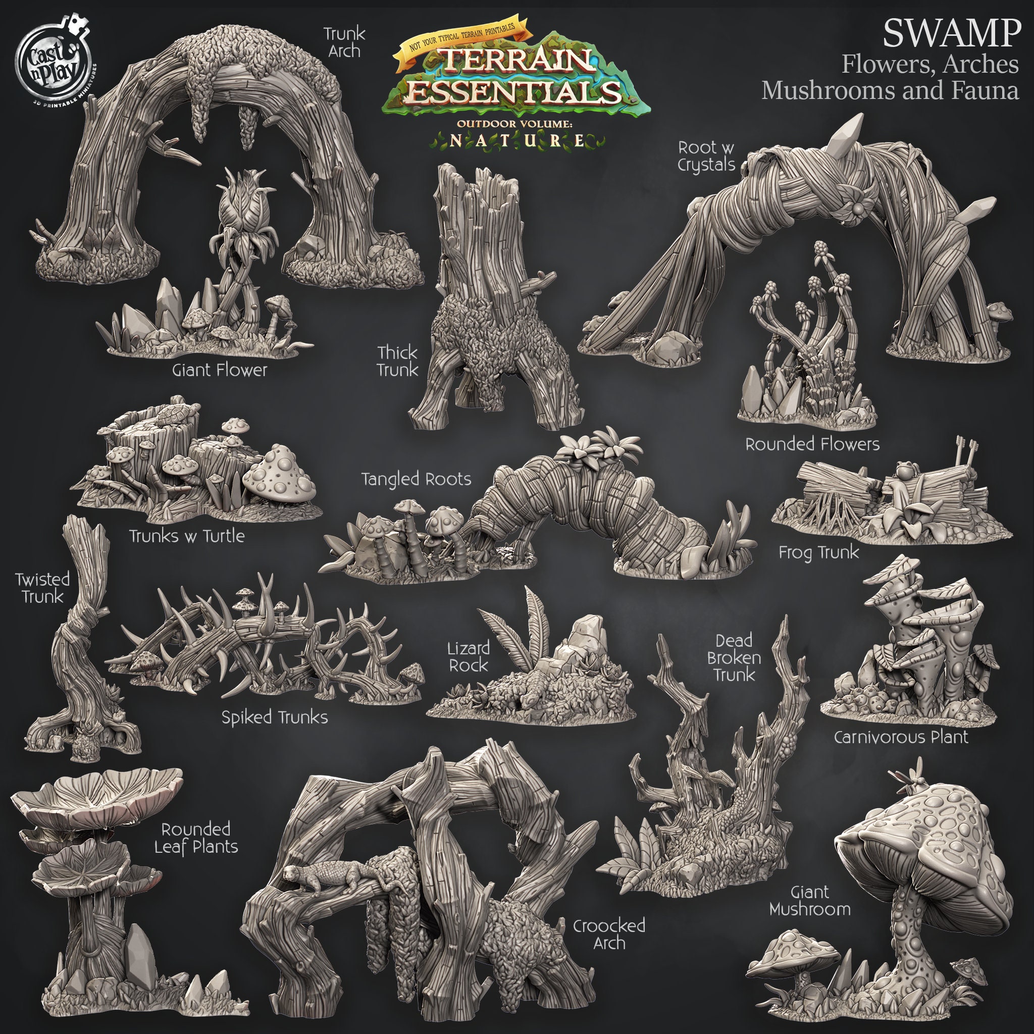 Swamp Terrain - Flowers, Arches, Mushrooms and Fauna - Scatter Terrain - Terrain Essentials -  CastNPlay - Dungeons and Dragons
