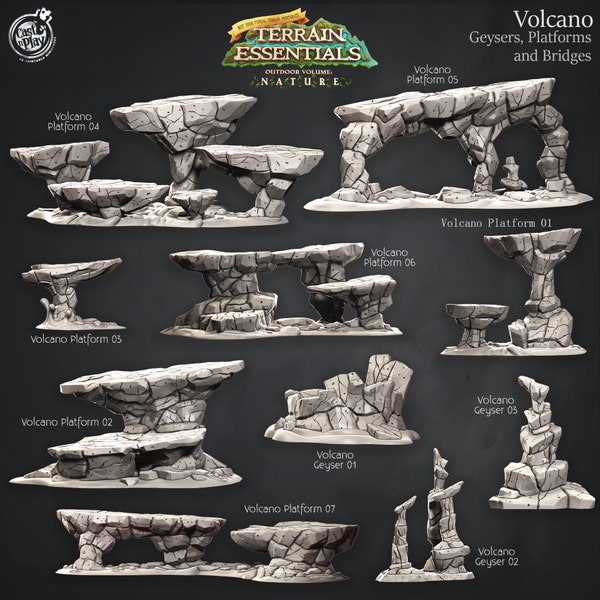 Volcano Terrain - Geysers, Platforms and Bridges - Scatter Terrain - Terrain Essentials -  CastNPlay - Dungeons and Dragons