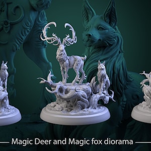 Magic Deer and Magic Fox Diorama - Prairie Legends - White Werewolf Tavern - RPG Tabletop - Dungeons and Dragons - Pathfinder