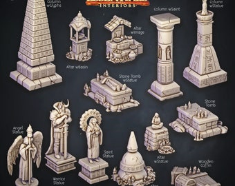 Shrines Statues Columns & Coffins - Temple Set - Interior Scatter Terrain - Terrain Essentials -  CastNPlay Dungeons and Dragons