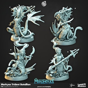 Merkyes Trident Batallion - Merghouls - 35mm Base - CastNPlay - Dungeons and Dragons - Pathfinder