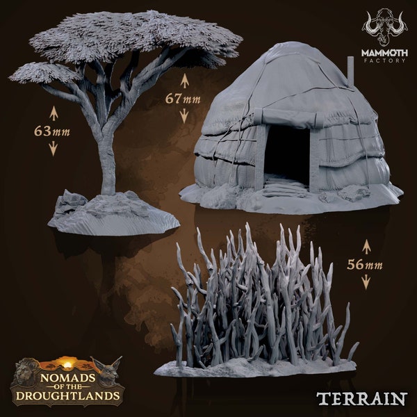 Savanna Scatter Terrain - Nomads of the Droughtlands - 25mm Base - Mammoth Factory - RPG Tabletop - Dungeons and Dragons - D&D - Pathfinder