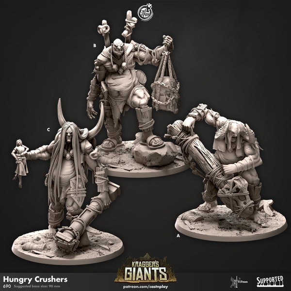 Hungry Crushers Giants (Base Included) - 117mm Height (90mm Base) - CastNPlay - Dungeons and Dragons - Pathfinder