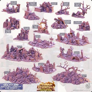 Difficult Terrain and Debris - Graveyard - Exterior Scatter Terrain - Terrain Essentials III -  CastNPlay - Dungeons & Dragons - Wargaming