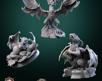 Cute Baby Dragons - Elemental Miniature - 32mm Scale - White Werewolf Tavern - RPG Tabletop - Dungeons and Dragons - Pathfinder