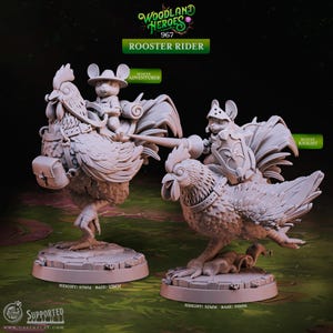 Mice Rooster Riders - Woodland Heroes - 32mm Scale (25mm Base) - CastNPlay - Dungeons and Dragons - Wargaming- Tabletop RPG