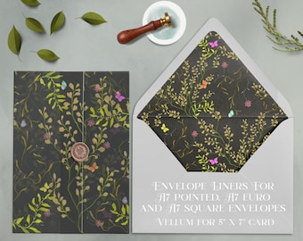 Vellum Wrap and Liner Printable, Envelope Liner Printable for 5" X 7" invitation Bundle, Butterflies and Flowers design, Botanical Design