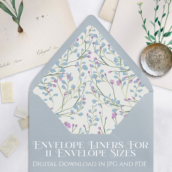 Envelope Liner Template, Wildflowers Envelope Liner, DIY Envelope Liner, Printable Envelope Liner, Wedding, Instant Download and Print