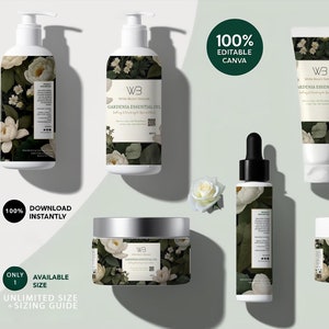 Skincare Template Label Collection, White Bloom DIY Editable, Cosmetic Labels Template Bundle, Canva Product Labels Sticker, Bottle Labels D