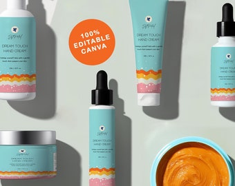 Skincare Template Labels, Dream Touch DIY Editable, Cosmetic Label Template Bundle, Canva Product Label Sticker, UNLIMITED SIZE, Canva Label