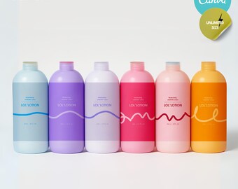 Bottle Template Label, Colorful Skincare Template, DIY Editable, Cosmetic Label Template Bundle, Canva Product Label Sticker, UNLIMITED SIZE