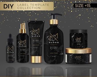 Skincare Labels Set, Canva Product Label Sticker, GLOW Black Label Template Bundle, Lotion Label, Body Butter Labels, Canva Bottle