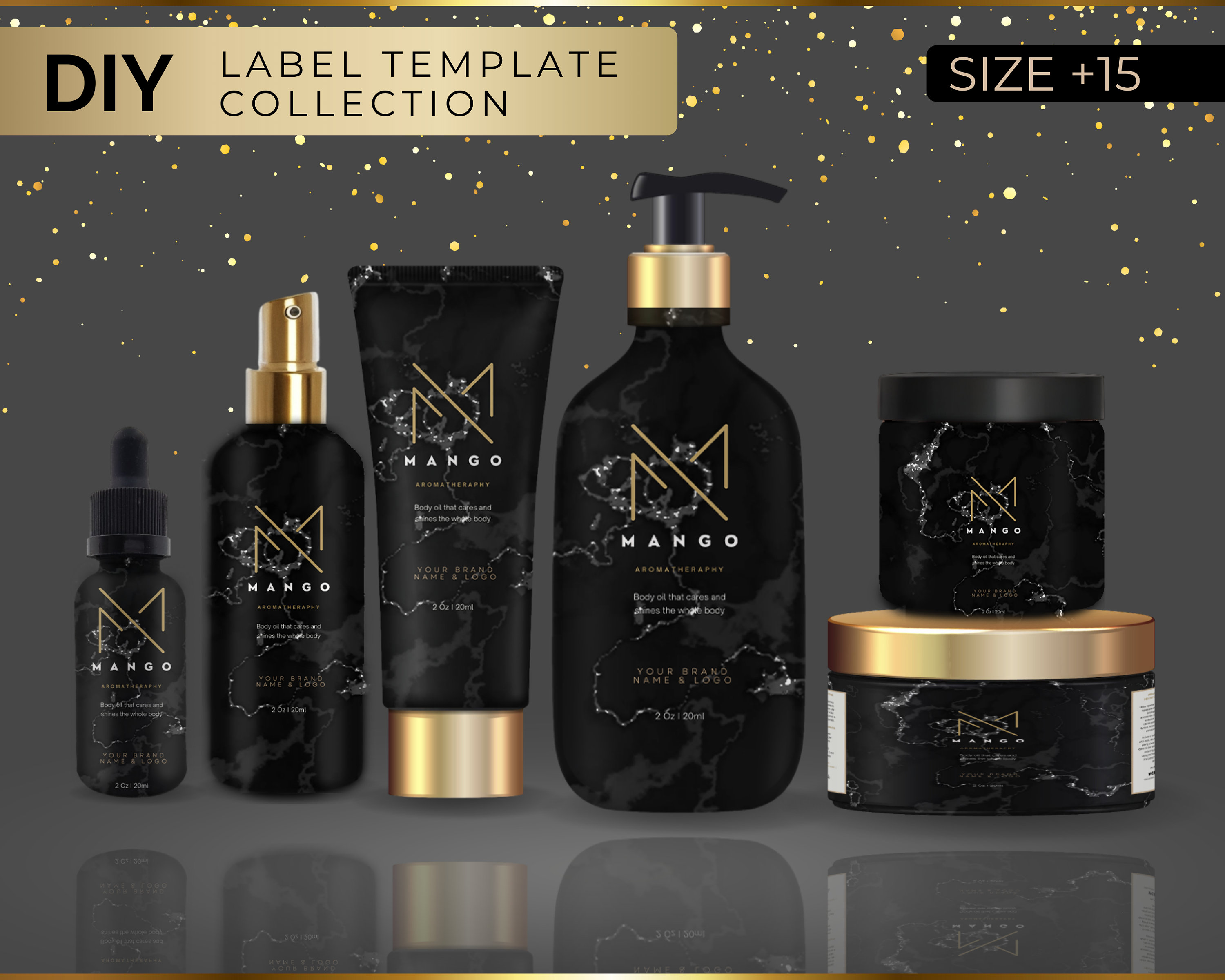 Skincare Labels Set, Canva Product Label Sticker, GLOW Black Label Template Bundle, Lotion Label, Body Butter Labels, Canva Bottle