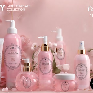 Skincare Labels Set, Flower Body Milk Cosmetic Label Template Bundle, Canva Product Label Sticker, Lotion Label, Body Butter Labels, Canva
