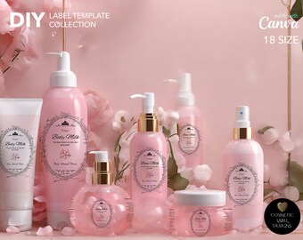 Skincare Labels Set, Flower Body Milk Cosmetic Label Template Bundle, Canva Product Label Sticker, Lotion Label, Body Butter Labels, Canva