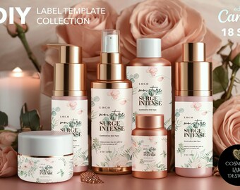 Huidverzorging sjabloon labelcollectie - bloemrijke schoonheid DIY bewerkbare cosmetische label sjabloonbundel - Canva productlabel sticker